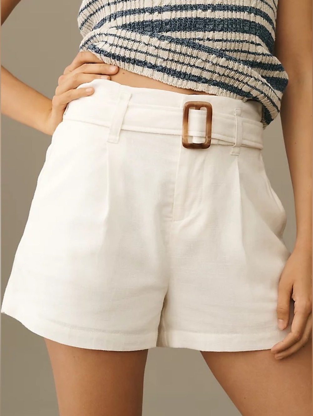 NWT Bishop + Young Linen Summer Short Belted White Cream Anthro Sz L